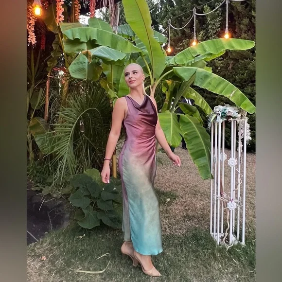 Zara dress midi satin tie dye fitted bodycon casual evening wedding cowl neck - Picture 5 of 13